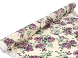Dusky Purple Roses on Cream Printed Stretch Satin