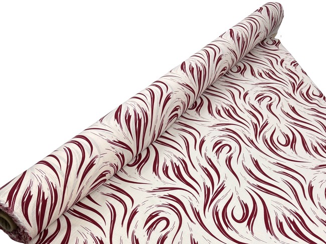 Maroon Brushstrokes on Ivory Linen Blend