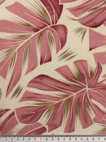 Rose Pink Palm Leaves on Ivory Printed Bamboo Cotton Blend