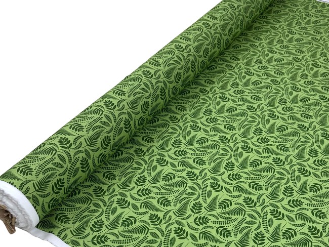 Fern & Palm Fronds on Green Premium Cotton