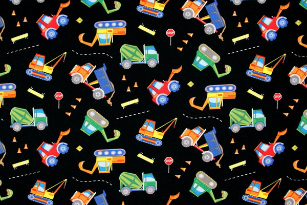 Heavy Machines Diggers & Trucks Printed Cotton