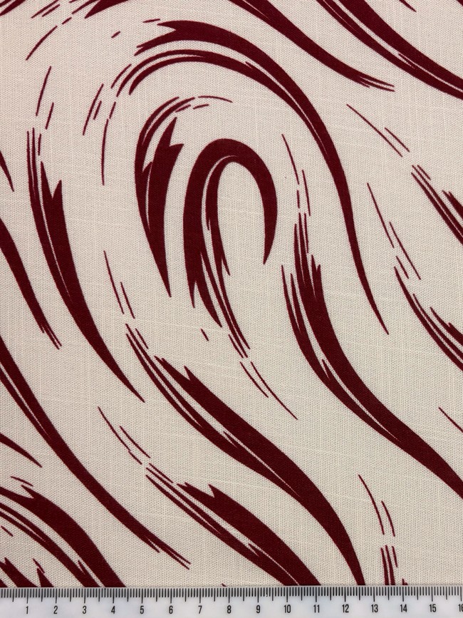 Maroon Brushstrokes on Ivory Linen Blend