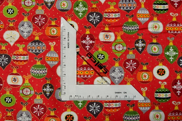 Christmas Baubles with Metallic Gold on Red Cotton New Image