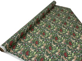 Bunnies in the Garden on Moss Green Printed Cotton