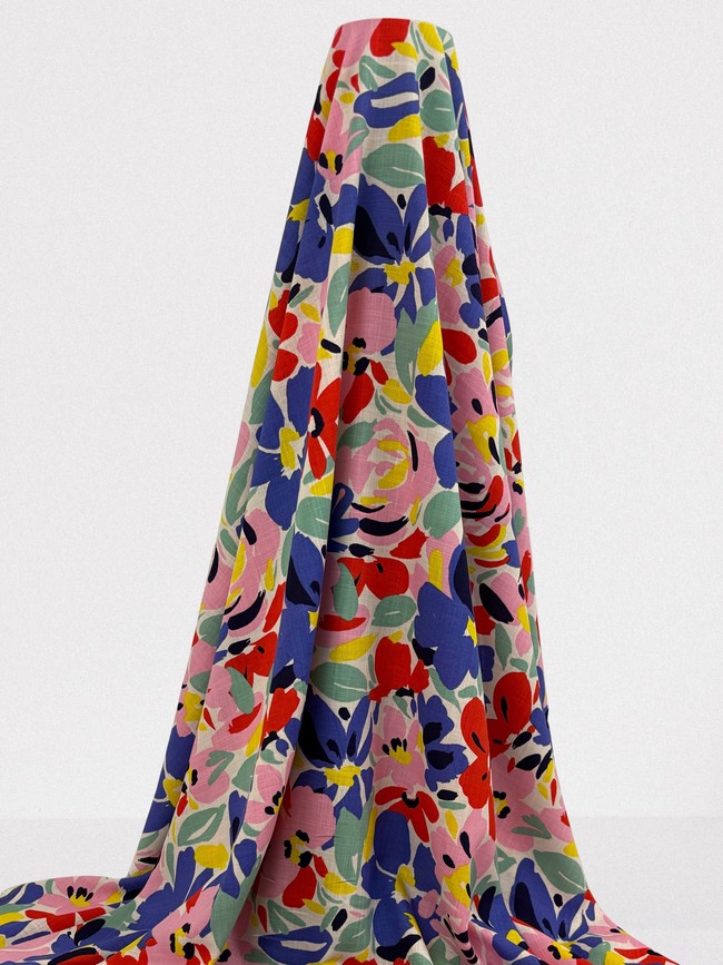 Floral Spring Tones Linen Blend