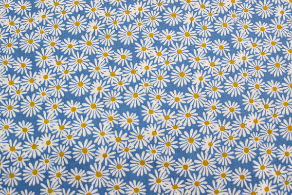 Daisies on Blue Printed Cotton 