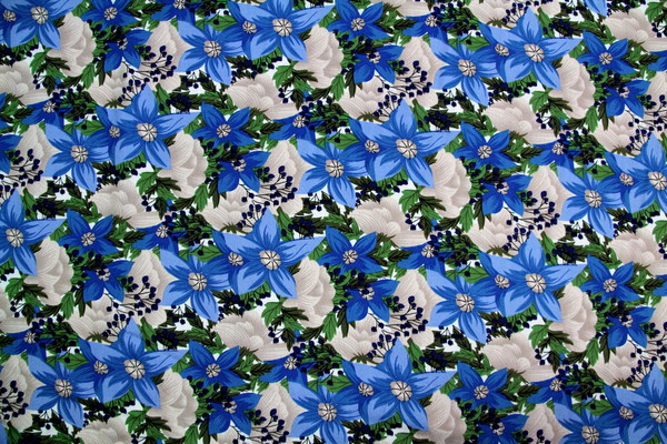  Blues & Silver Star Flower Printed Rayon