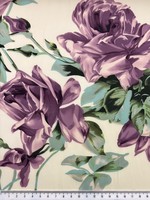 Dusky Purple Roses on Cream Printed Stretch Satin
