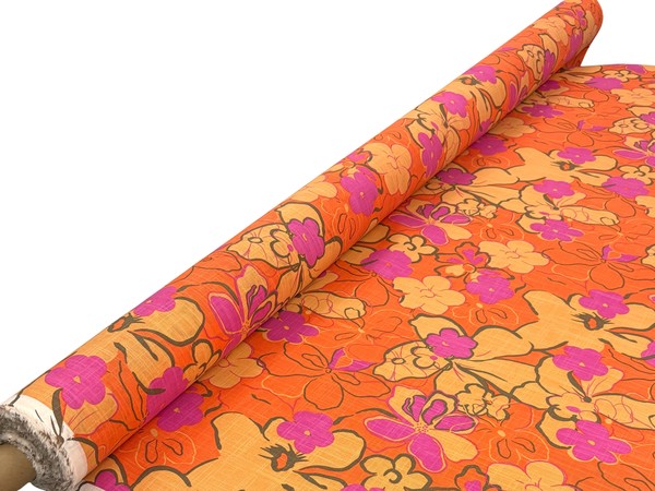 Orange & Pink Floral Linen Blend