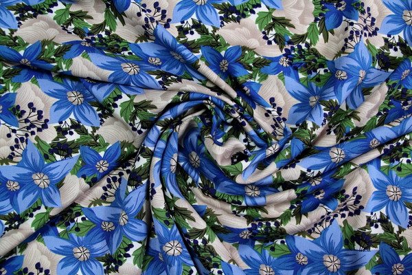  Blues & Silver Star Flower Printed Rayon