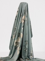 Hedgerow Blossoms on Vintage Sage Printed Stretch Satin