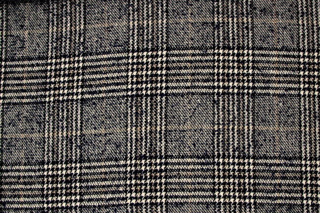 Navy, White & Beige Check Wool Blend