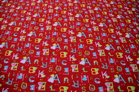 Pretty ABC's on Red Cotton