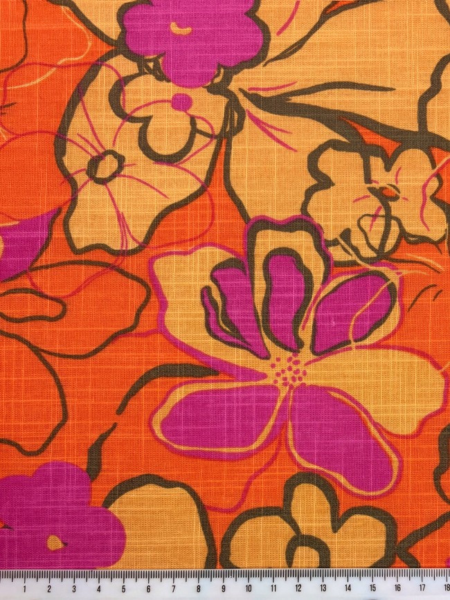 Orange & Pink Floral Linen Blend