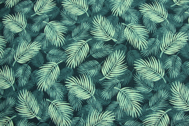 Teal Palm Leaves Printed Cotton