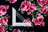Pink Roses & Butterflys on Dark Navy Printed Rayon