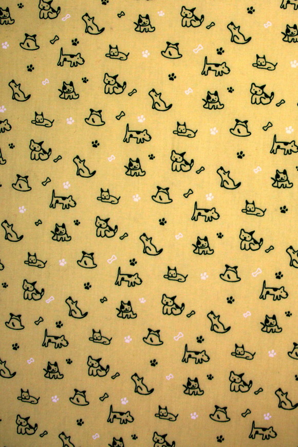 Green Dogs on Lemon Printed Cotton