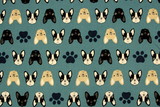 French Bulldogs on Blue Green Japanese Premium Printed Cotton
