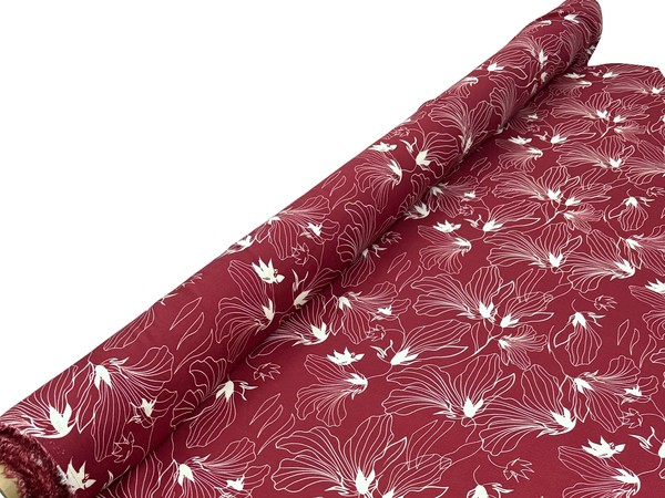Ivory Flowers on Maroon Linen Blend