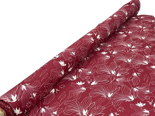 Ivory Flowers on Maroon Linen Blend