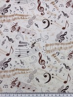 Music in Natural Tones Printed Cotton