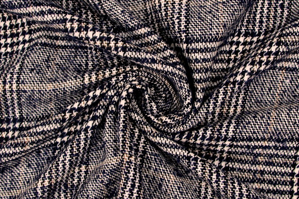 Navy, White & Beige Check Wool Blend