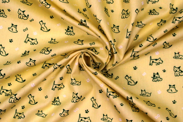 Green Dogs on Lemon Printed Cotton