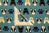 French Bulldogs on Blue Green Japanese Premium Printed Cotton