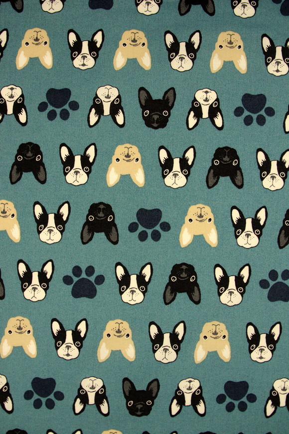 French Bulldogs on Blue Green Japanese Premium Printed Cotton