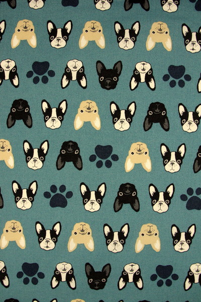 French Bulldogs on Blue Green Japanese Premium Printed Cotton