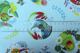 Feathered Friends on Pale Blue Printed Kiwiana Cotton