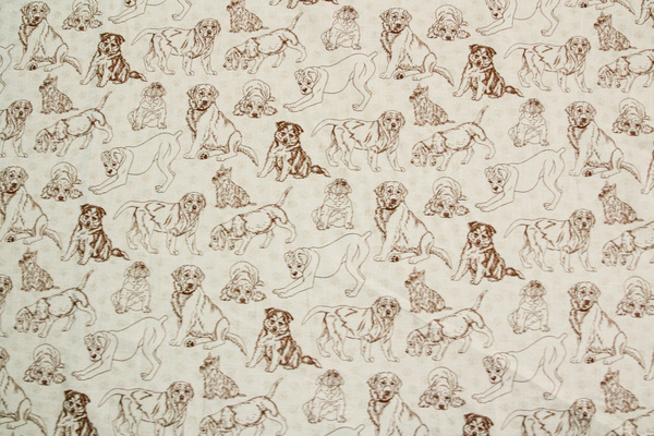  Illustrated Dogs on Bone Printed Cotton