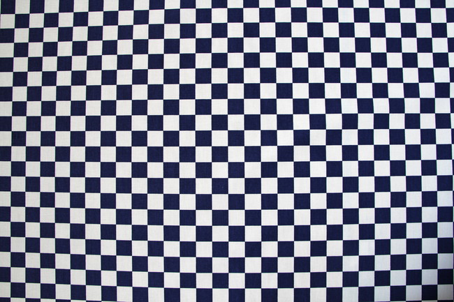 Navy & White Butchers Check Printed Cotton