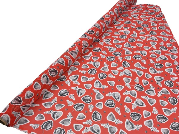Heart Flowers on Coral Printed Chiffon