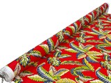 Palm Leaves on Red Linen Cotton Blend