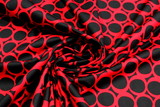 Red Retro Circles on Black Printed Cotton 