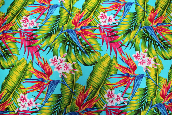  Turquoise Tropical Palms Printed Cotton