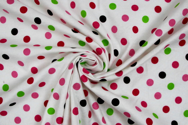 Multi Dots on White Printed Flannelette 