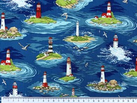 Lighthouses - By the Sea Printed Cotton