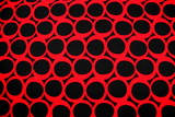 Red Retro Circles on Black Printed Cotton 
