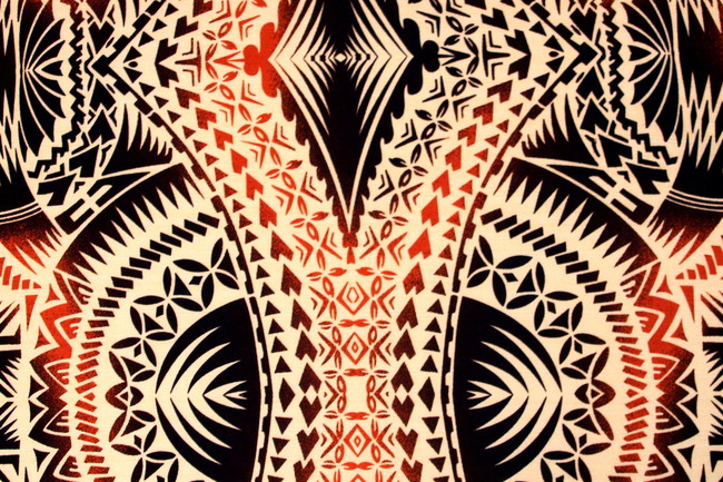 Samoan Inspired Creamy Beige, Brown & Orange Printed Pasifika Dobby