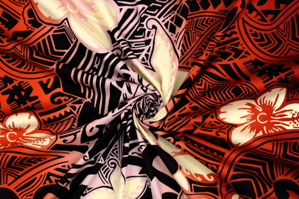 Rust, Pink & Chocolate Brown Pacific Design Printed Cotton