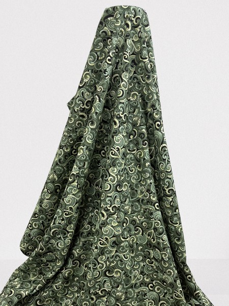 Multi Green Toned Moko Design Kiwiana Printed Cotton