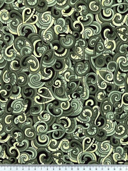 Multi Green Toned Moko Design Kiwiana Printed Cotton