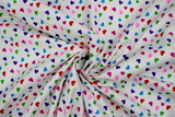 Multi Medium Hearts on White Printed Flannelette