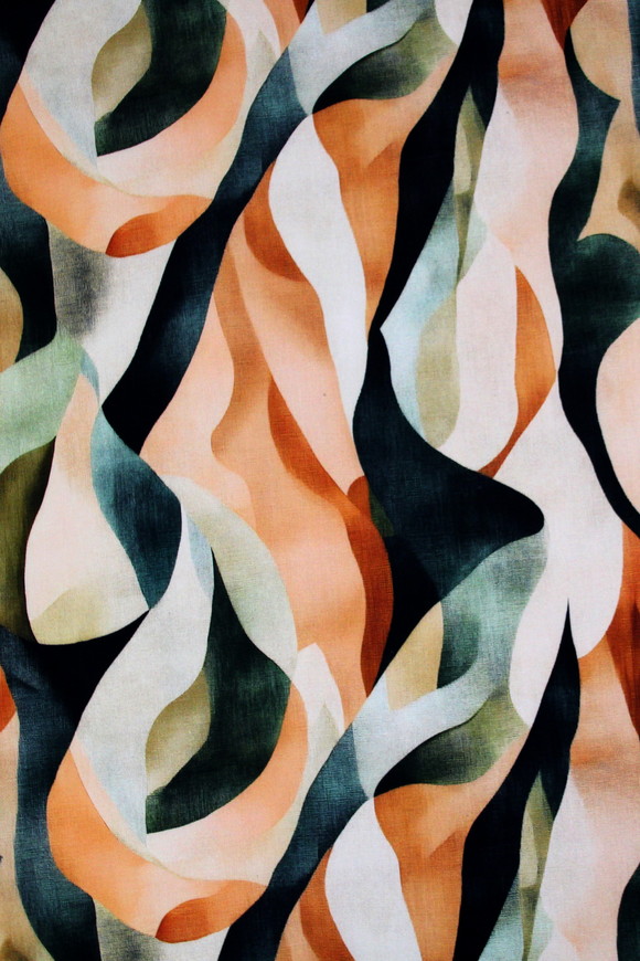 Peach & Dark Teal Tones Digital Printed Rayon