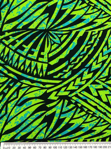 Black & Turquoise on Lime Pacific Island Cotton Dobby