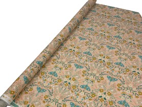 Retro Moths & Hedgerow Flowers on Pale Apricot Printed Cotton