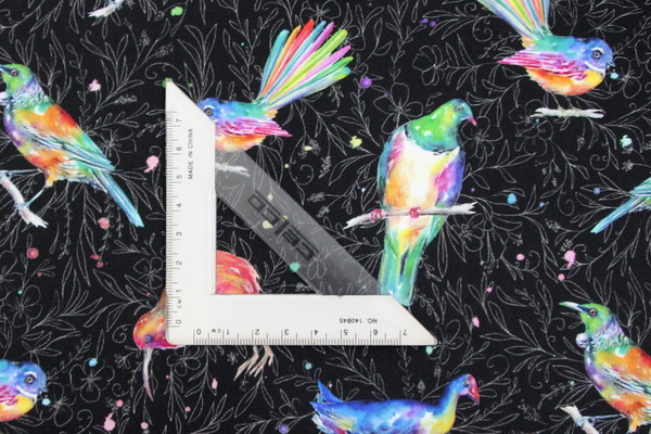 New Zealand Native Birds Kiwiana Black Printed Cotton