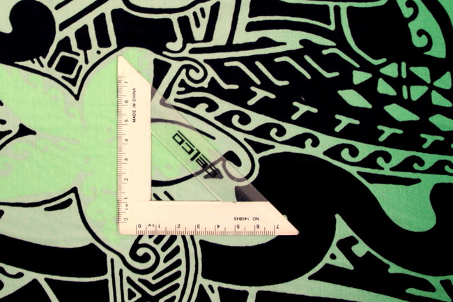Green Tones Pacific Design on Black Printed Cotton